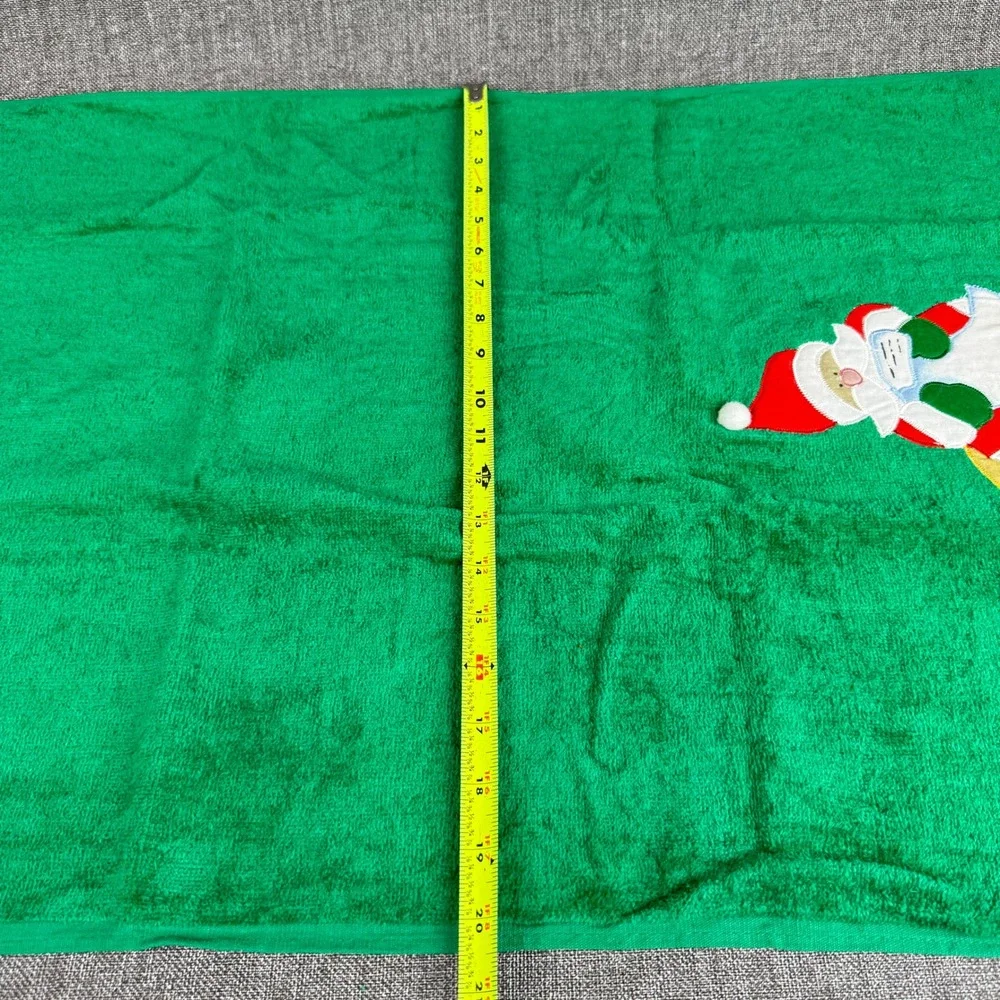 Cecil Saydah Christmas Towel Set 3pc Green Santa Applique Ramie Cotton Excellent